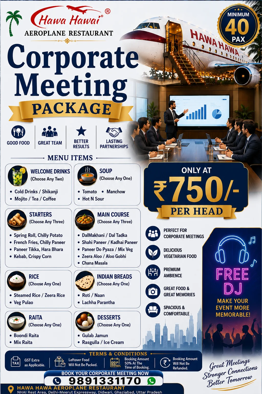 corporate meeting package menu